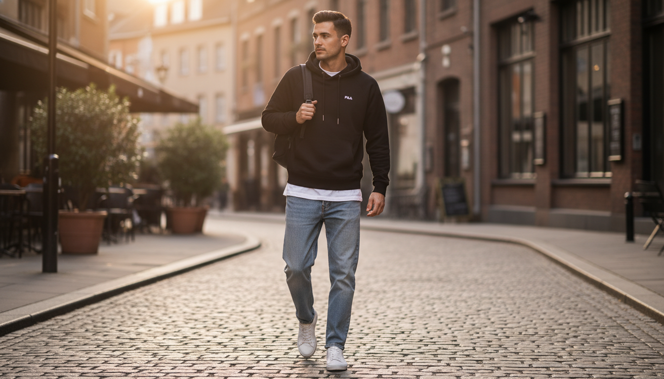Fila Black Hoodie for Men: Easy Fit, Everyday Style
