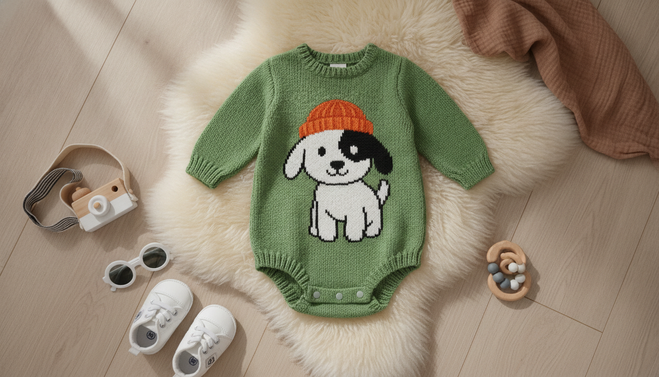 Cute Dog Knit Bodysuit Romper for Babies 0–18M